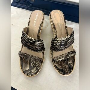 Andrew Geller Snakeskin Wedge Sandals - Black and Tan